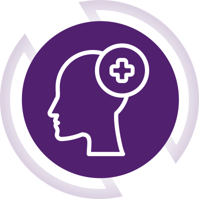 Human head with a plus mark icon, Mental health check, ATLANTIS Study, moderate to severe atopic dermatitis.